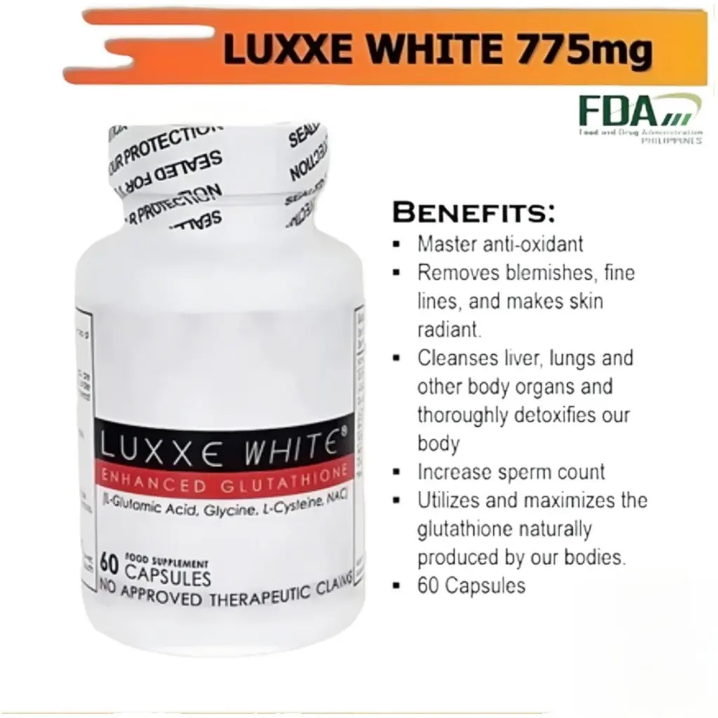 Luxxe White Enhanced Glutathione Capsules - 60 Caps FDA Approved Skin Whitening & Radiance Supplement for Youthful Glow - TikTok Shop Philippines Luxxe White Enhanced Glutathione Capsules - 60 Caps FDA Approved Skin Whitening & Radiance Supplement for Youthful Glow - TikTok Shop Philippines