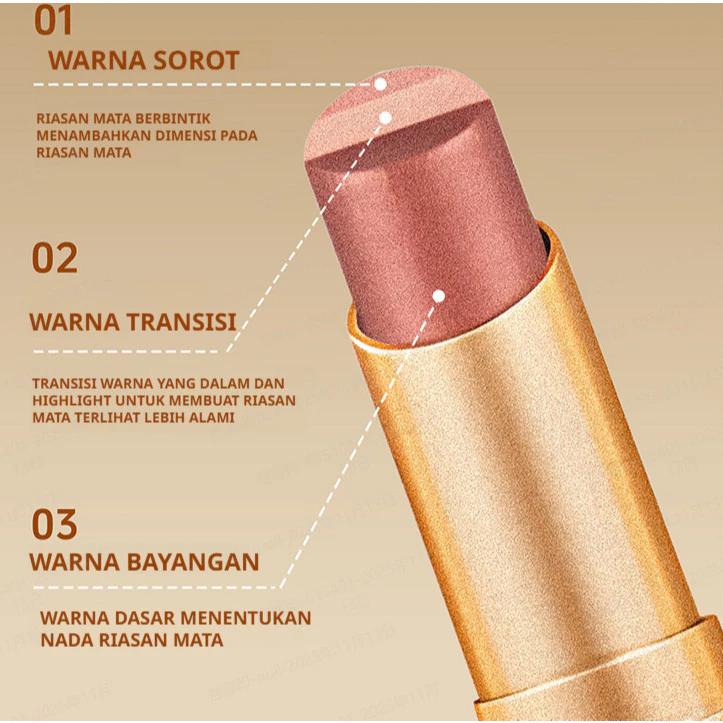 VIPABC Stik Eyeshadow Matte & Shimmer Gradien Tiga Warna - Mutiara Alami dengan Saturasi Rendah - Tiga Warna dalam Satu Sentuhan untuk Pemakaian Tahan Lama