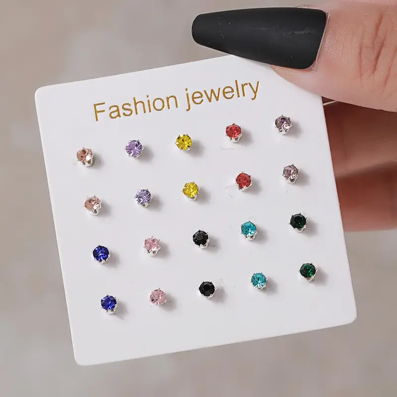 JR07 Anting Set Tusuk Stud Kristal 10 Pasang Aesthetic Aksen Permata 3