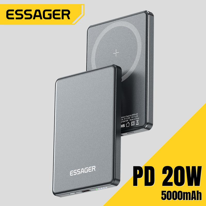 Sạc Không Dây Essager PD20W, 5000mAh, USB C Type C, Sạc Nhanh, Tương Thích Với Điện Thoại Di Động, iPhone, Samsung, Huawei, Xiaomi, Sạc Dự Phòng Phụ Kiện