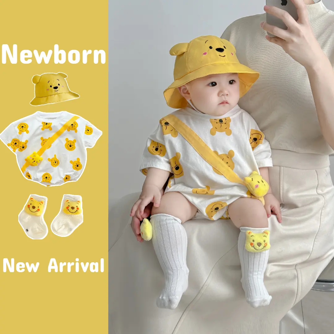 Áo Jumpsuit Quần Mùa Hè, Cho Trẻ Sơ Sinh, Gấu Poonie, Dành Cho Bé Trai Và Bé Gái, Ngắn Tay, Áo Liền Quần, Thích Hợp Cho 0-24 Tháng