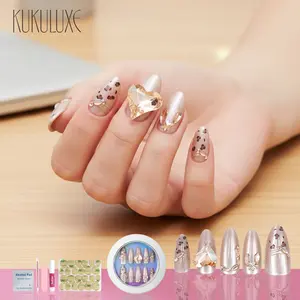 KUKULUXE 3D Nail Art – Press On Nails Premium 4 Varian ( Galaxy Gold, Glam Leopard Crystal, Satin Affair, First Kiss )