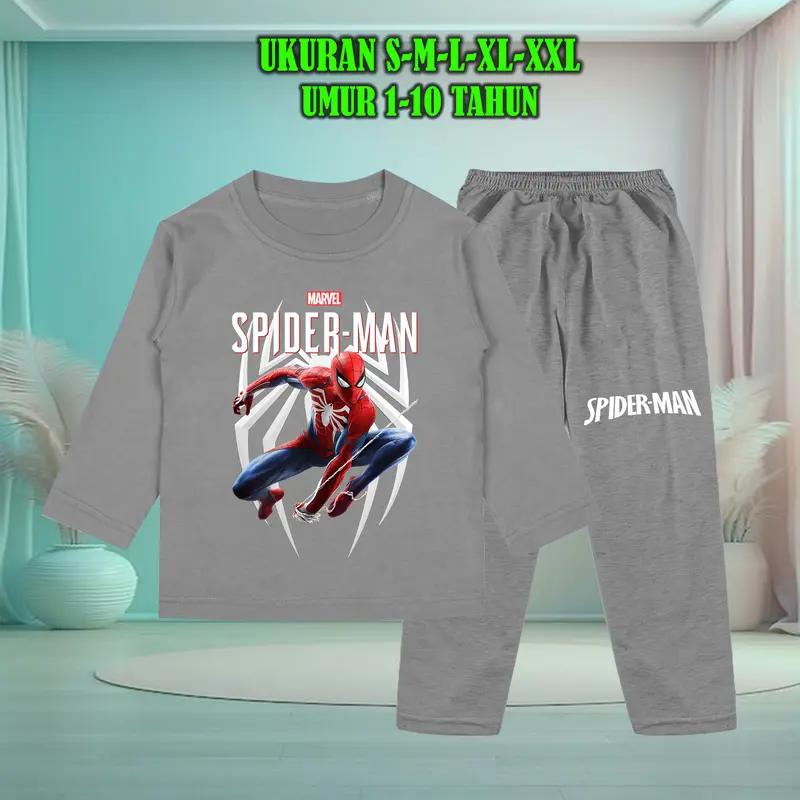 Setelan Baju Anak Tidur Gambar Spiderman Lengan Panjang dengan Sablon Berkualitas - Baju Anak Fashion laki Celana 7