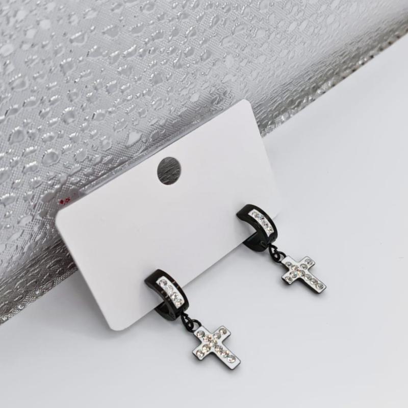 Anting Jepit Salib Permata Diamond Mewah Elegant Titanium Stainless Steel 0