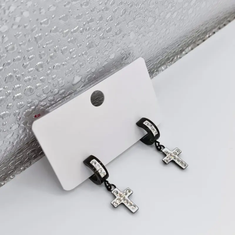 Anting Jepit Salib Permata Diamond Mewah Elegant Titanium Stainless Steel 0