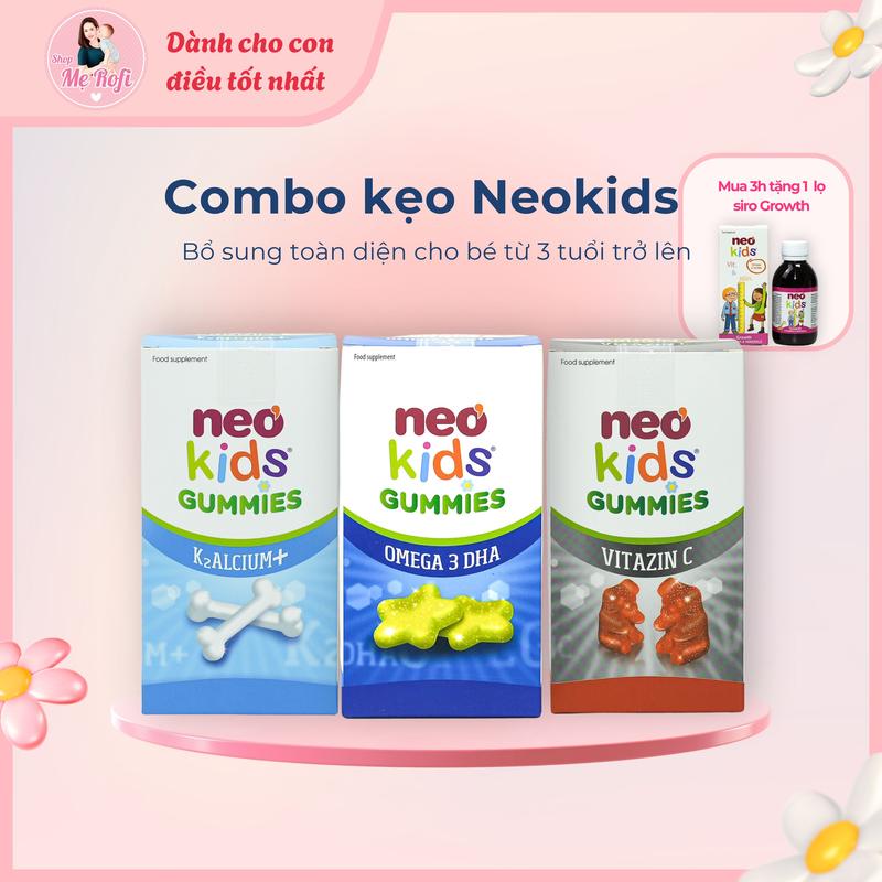 Combo Neokids Kẹo Gummies Dha, Canxi, Kẽm cho bé phát triển toàn diện - Mẹ Rofi
