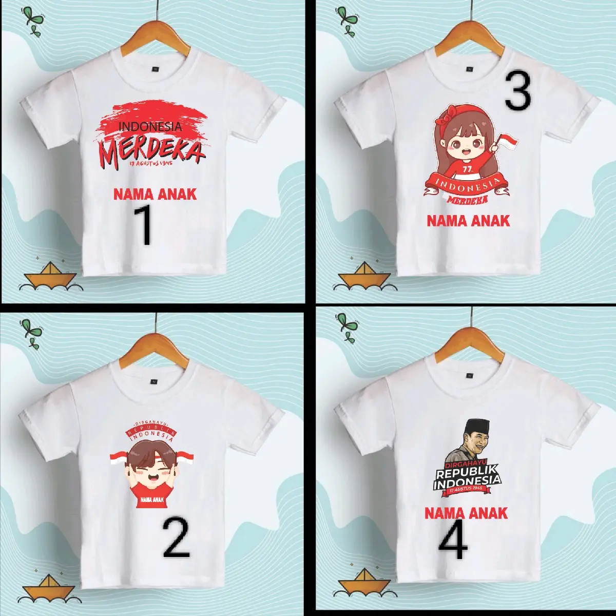 Kaos Anak Kemerdekaan Keren dan Simpel Free nama anak