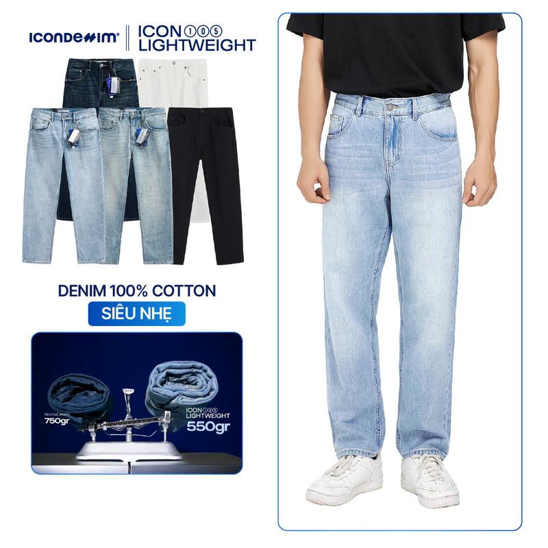  Quần jeans nam ống suông ICONDENIM công nghệ Lightweight siêu nhẹ tôn dáng che khuyết điểm chân chống nhăn tốt ICON105 