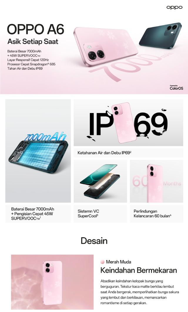OPPO A6 6GB/128GB & 6GB/256GB Smartphone [Pengisian Cepat SUPERVOOC 45W, Tahan Air dan Debu IP69, Kamera Ultra Jernih 50MP]