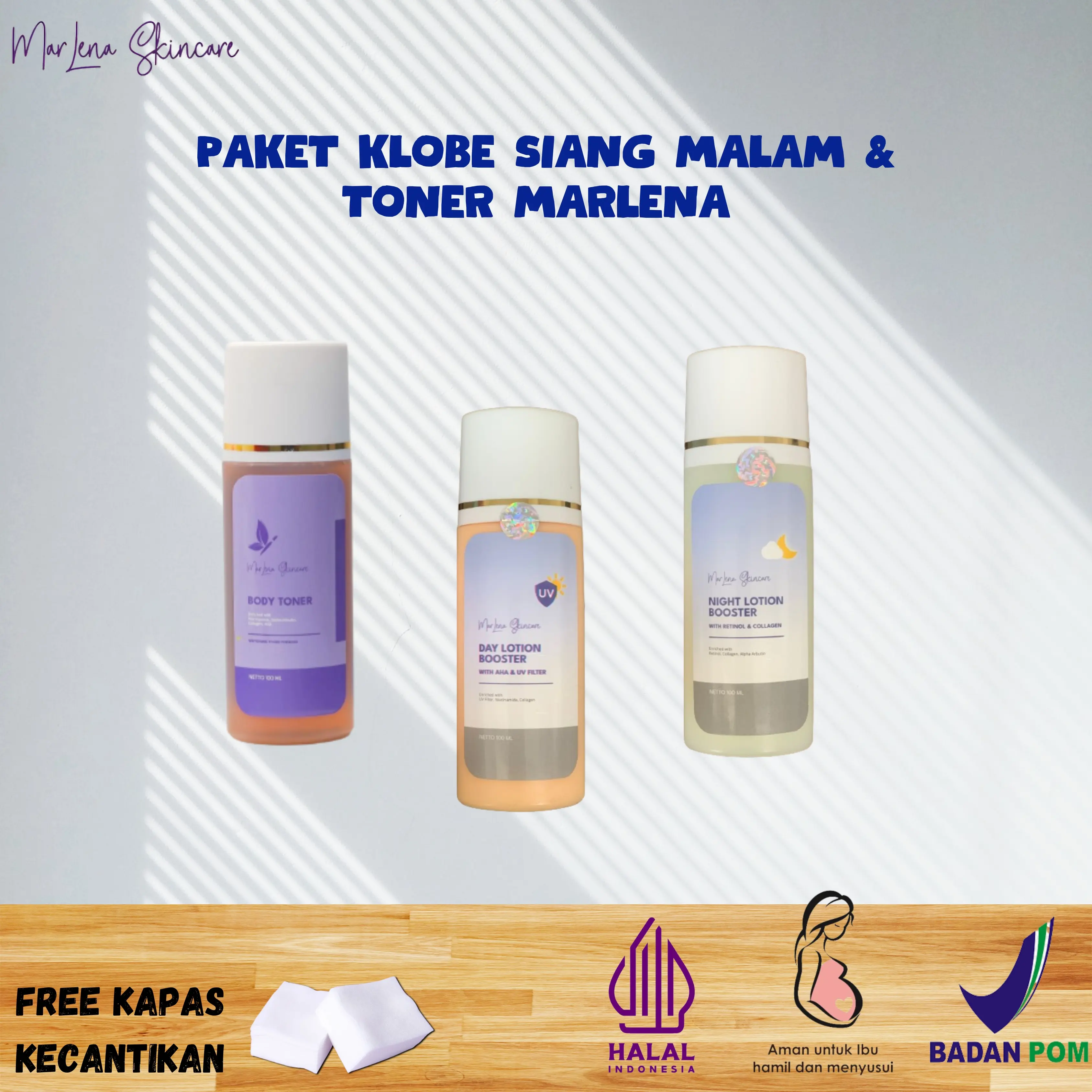 PAKET WHITENING 3pcs barang  HB BOOSTER DOSTING  DAN TONER BADAN MARLENA /FREE KAPAS BPOM