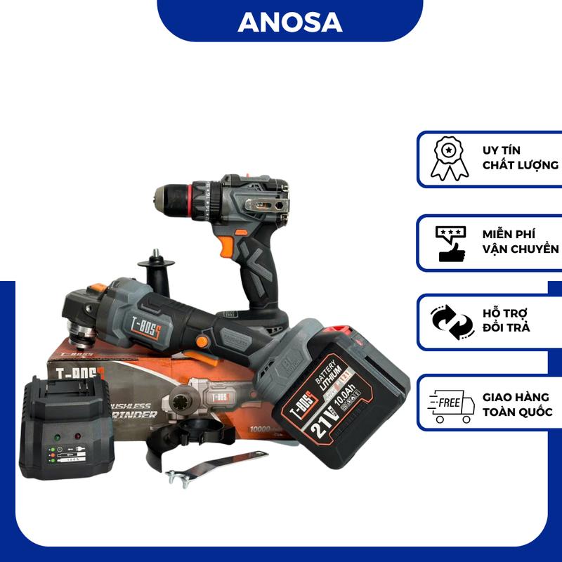 [HQD] Combo T-BOSS Xám Máy Khoan Kèm Máy Mài Hoặc Siết 1Pin 20Cell Sạc - Động Cơ Không Chổi Than, Chân Pin Phổ Thông