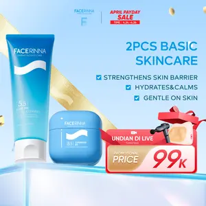 FACERINNA B5 Panthenol Hydrating 2pcs/3pcs Skincare Paket - Gentle Facial Wash & Ceramide Moisturizer - Untuk Kulit Sensitif Menjaga Skin Barrier Low pH Gentle Facial Wash Soothing Calming Menenangkan kulit kering Brightening Exfoliating Sabun