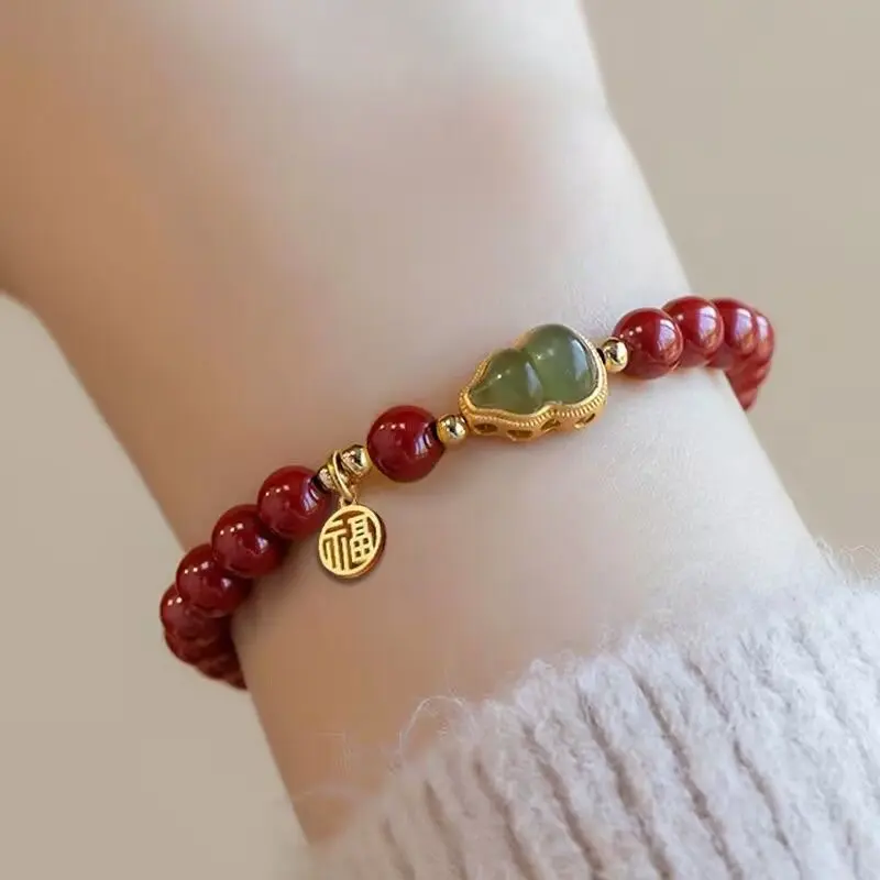 Vòng Tay May Mắn, Mặt Dây Chuyền Bầu Ping An, Vòng Tay Hạt Chu Sa, Dành Cho Phụ Nữ, Vòng Tay Quyến Rũ May Mắn, Phụ Kiện Trang Sức, Năm 2024