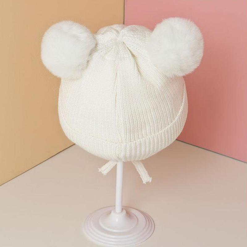 Mũ Dệt Kim Cho Em Bé Thiết Kế Pompom Dễ Thương, Họa Tiết Gấu Hoạt Hình, Dành Cho Trẻ Sơ Sinh Và Trẻ Mới Biết Đi, Có Bảo Vệ Tai, Mũ Len, Ấm Áp Mùa Đông, Chống Gió, Mũ Nắp Ca-Pô 5