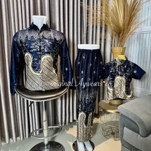 Aywears• Batik couple Arka Navy / Set batik couple pasangan pesta kondangan / set batik pesta kondangan Keluarga Setelan