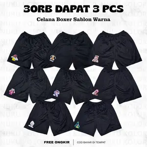 Celana Boxer SABLON WARNA 30rb Dapat 3pcs  Pria Wanita Motif Pendek Unisex Distro Dewasa