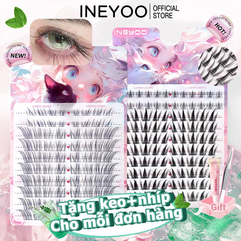Lông mi giả INEYOO bền lâu thoải mái lực nâng tốt lên hình đẹp thần khí trang điểm nhẹ sản phẩm trang điểm mắt dụng cụ trang điểm bộ lông mi giả cả dãy tiện lợi tặng kèm bộ keo dán và dụng cụ.