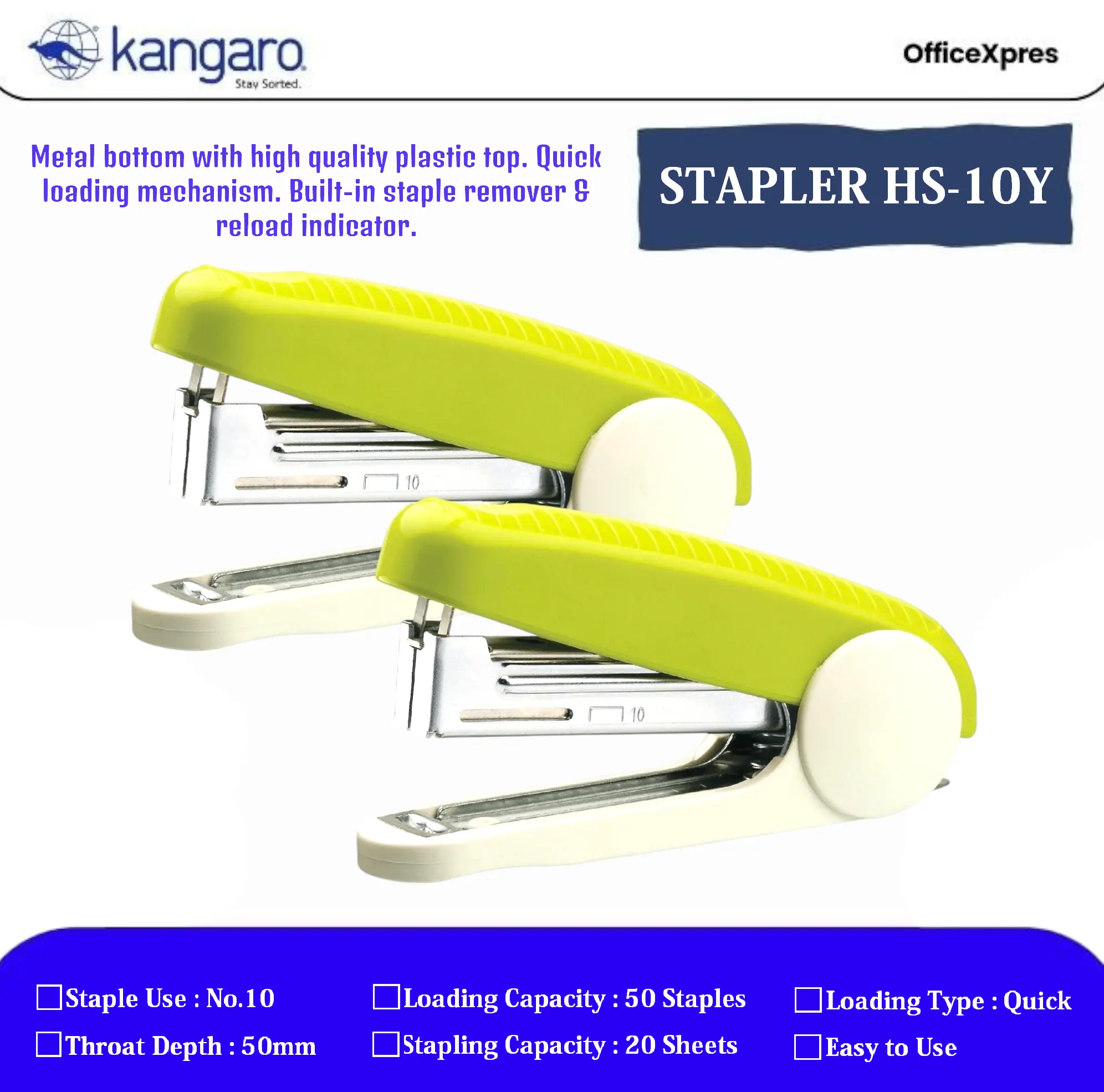 Stapler HS-10Y KANGARO / Stapler Kecil No.10 / Alat Stapler HS 10 Y / Hekter Kecil / Stapler Necis No.10 KANGARO