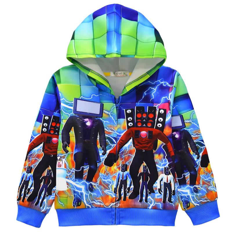 Product Introduction of Kids Skibidi Toilet Clothes Boys Jackets Children Hooded Zipper Casual Print Coat 1