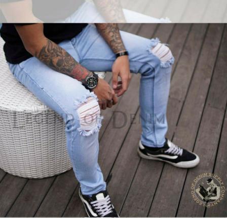 Product Introduction of Celana Jeans Pria Handmad Bandung dengan Gaya Sobek Lutut yang Stylish Ripped Panjang Slimfit Tebal Skinny Hitam Stretch Pensil Denim Hitam celana Pendek Dewasa Distro 29