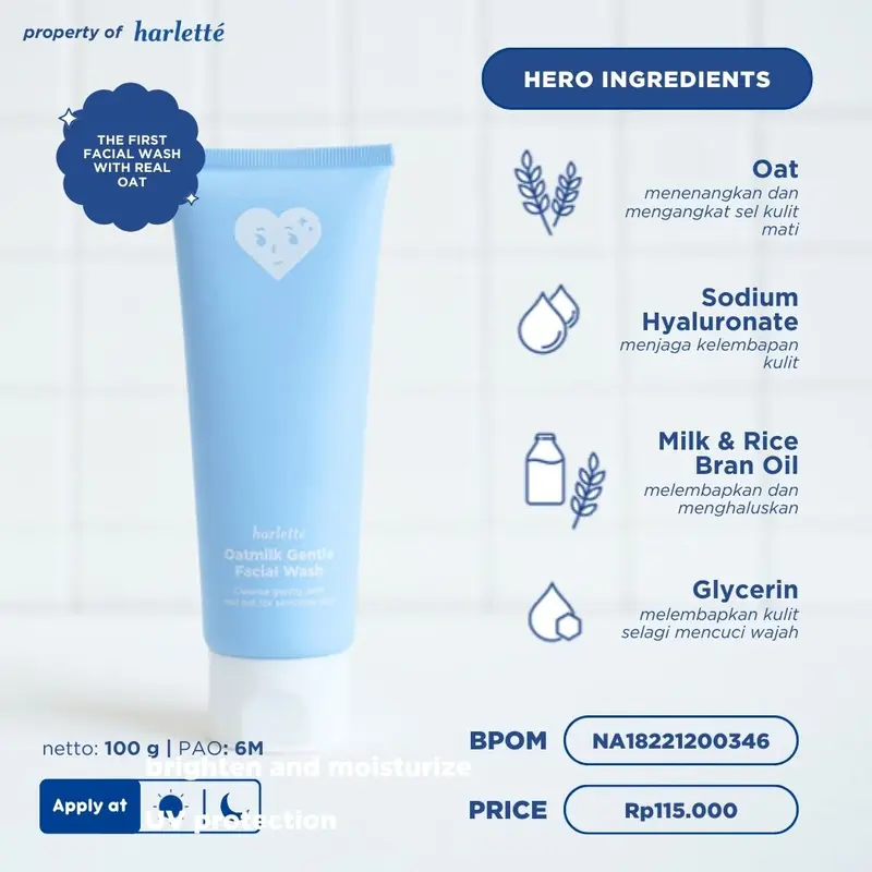 [2 PCS BUNDLING FACIAL WASH] Harlette Oatmilk Gentle Facial Wash 100 g + Day Creme 25 g 1