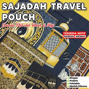ANP88 - Sajadah Travel Pouch Souvenir Haji dan Umroh Motif Raudah Dan Kiswah Bahan Kain Satin Ringan Praktis Foldable Ukuran 50 cm x 101 cm