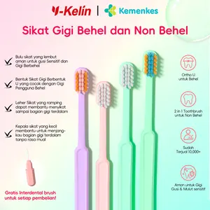 Y-Kelin Sikat Gigi Behel Bentuk U & 2 in 1 Brush untuk Kawat Gigi Bulu Lembut GRATIS Interdental Brush