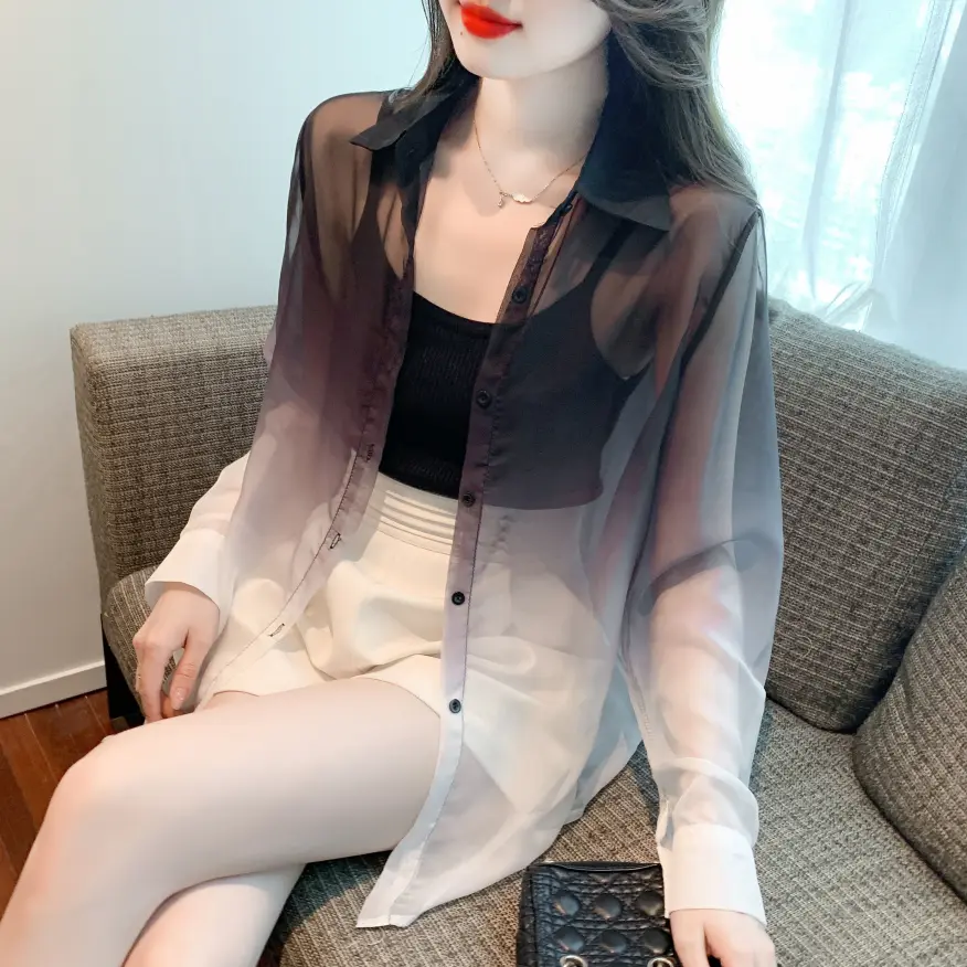 Summer Gradient Sun Protection Long Sleeve Shirt Women's Summer Clothes New Korean Style Loose Cardigan Top Design