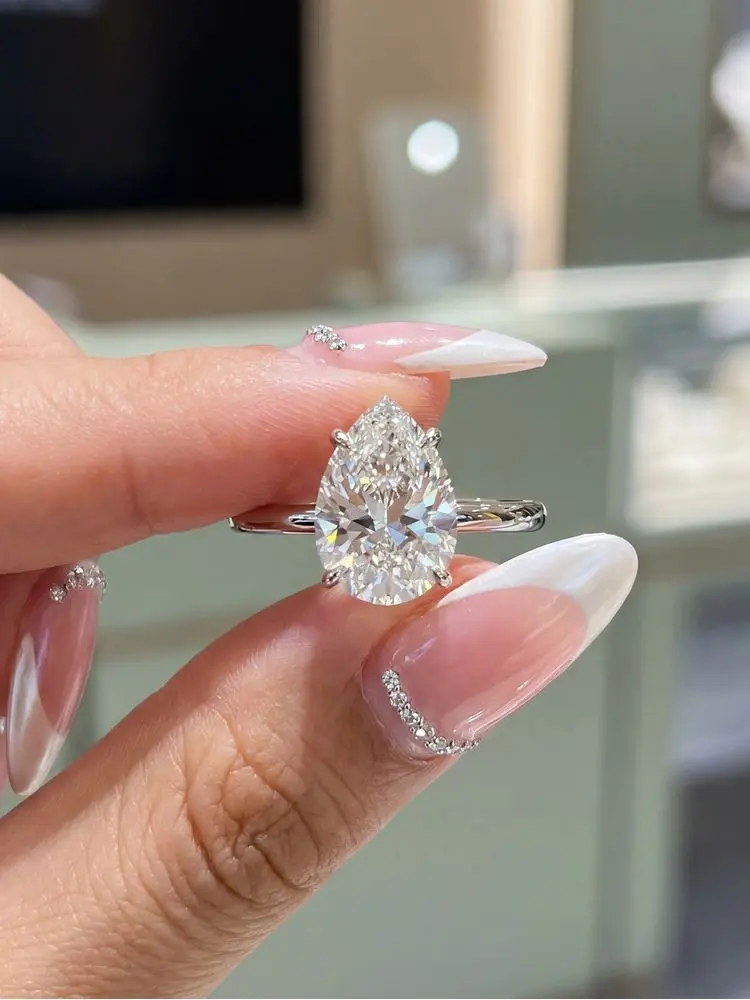 Lu ury 925 Sterling Si er 1CT Moissanite Diamond terDrop Ring For Women Engagement Wedding H h Q lity Fine Jewelry