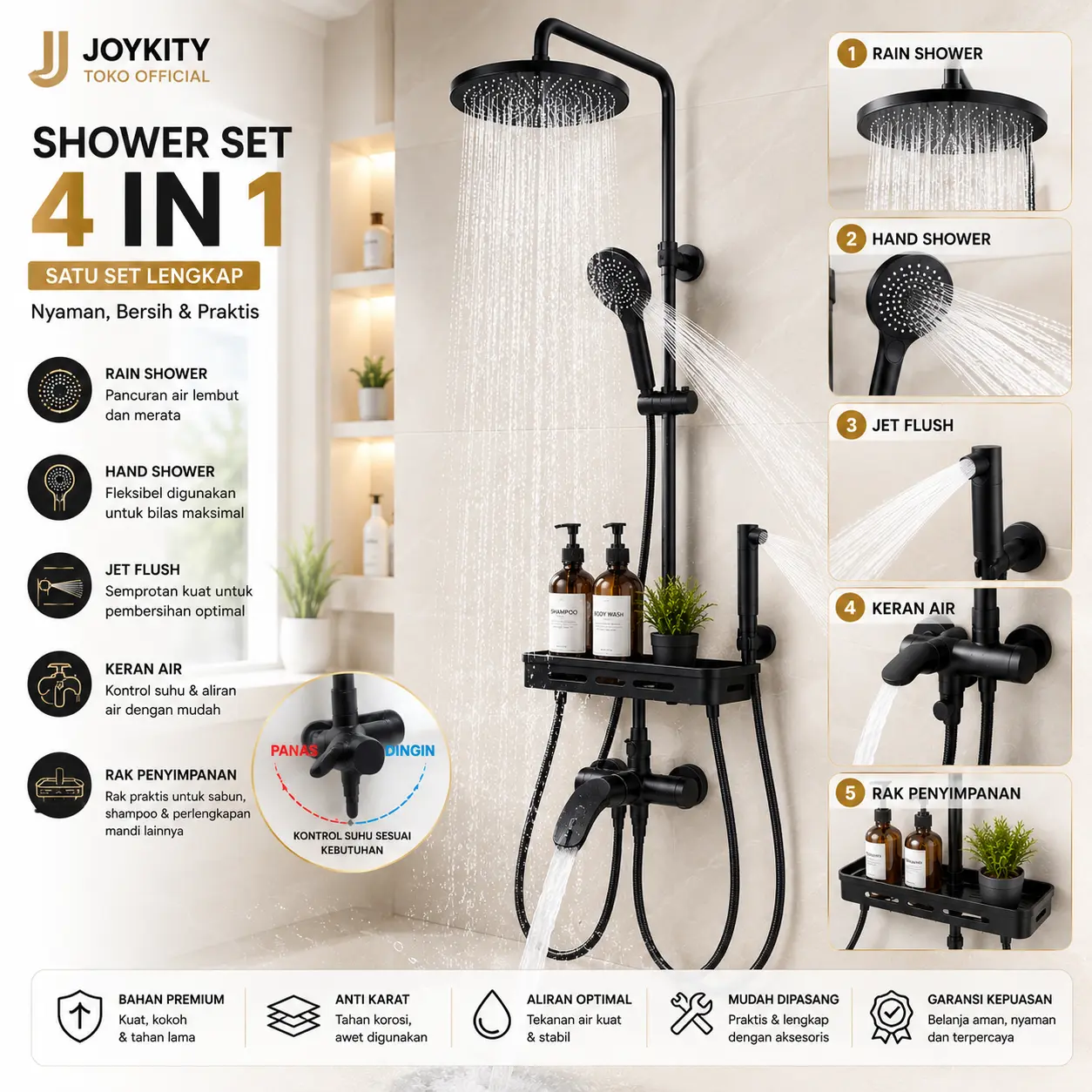 Set Shower Kamar Mandi Full Set Shower Tiang Set Panas Dingin Anti Karat Rain Shower