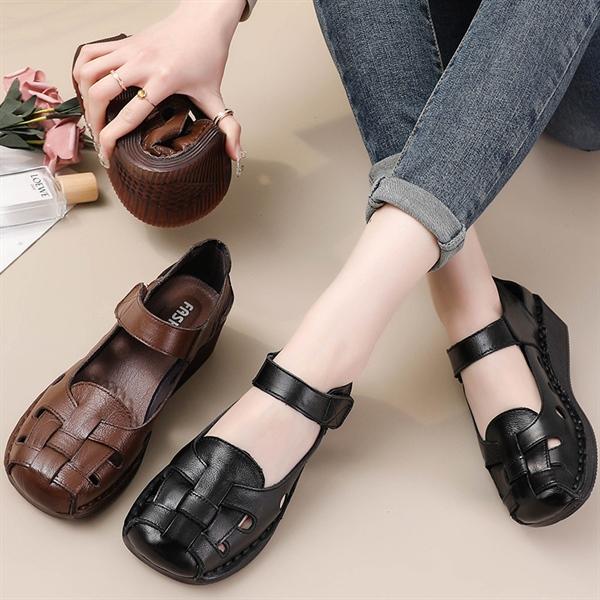  G031 Giày Sandal Nữ Labag - Da Bò Thật Dáng Đế Xuồng Cao 4 Phân - Thiết Kế Quai Đan Thoáng Khí Êm Chân 