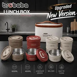 BROBABA UPGRADED VERSION! Kotak Makan Tengah Hari Bekas Makanan Tahan Panas Insulation Lunch Box Microwave Safe Portable Rice Container 304 Stainless Steel Microwave Heated Office Lunch Box