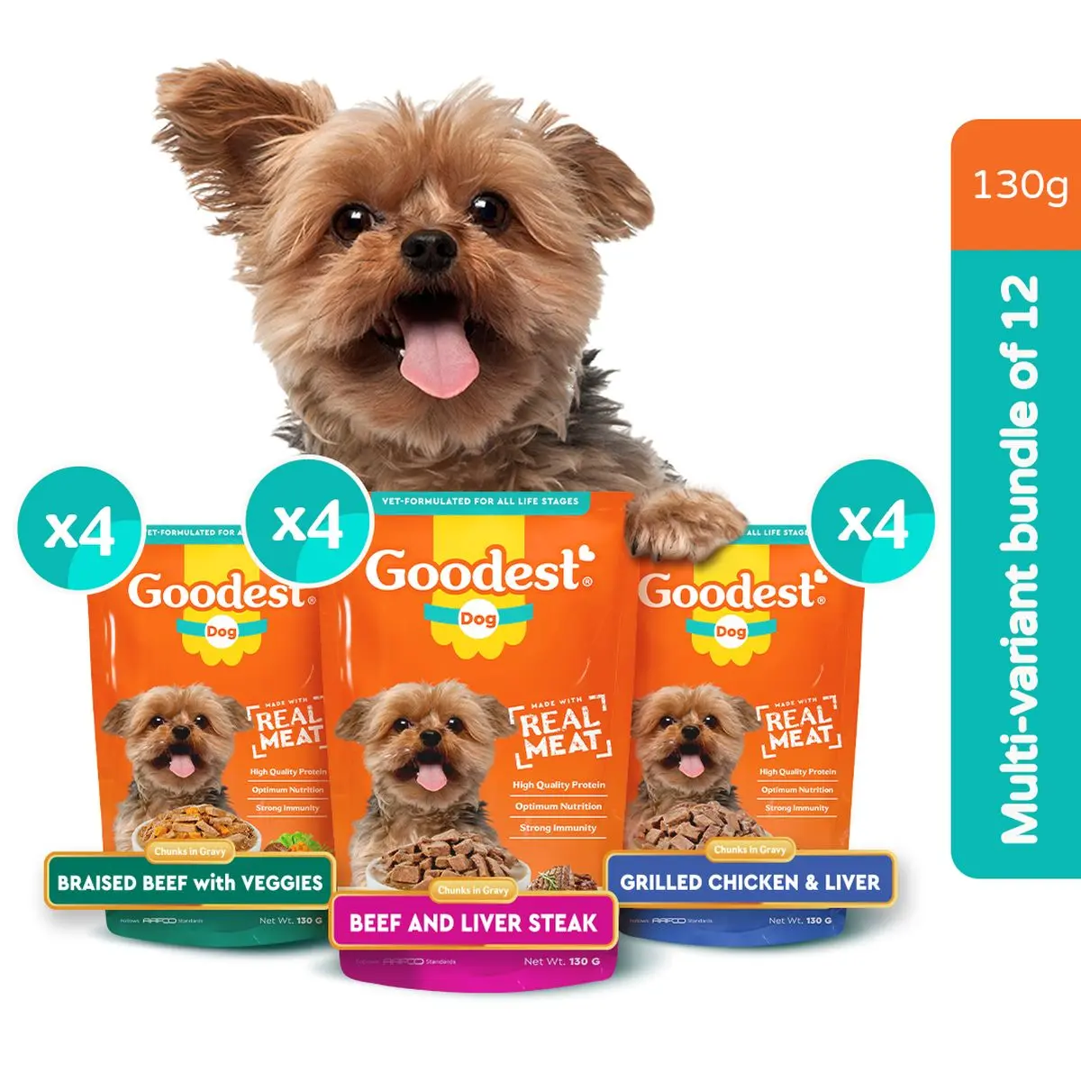 Goodest Dog Multivariant Bundle Pack of 12 Wet Dog Food Pouch (130g)
