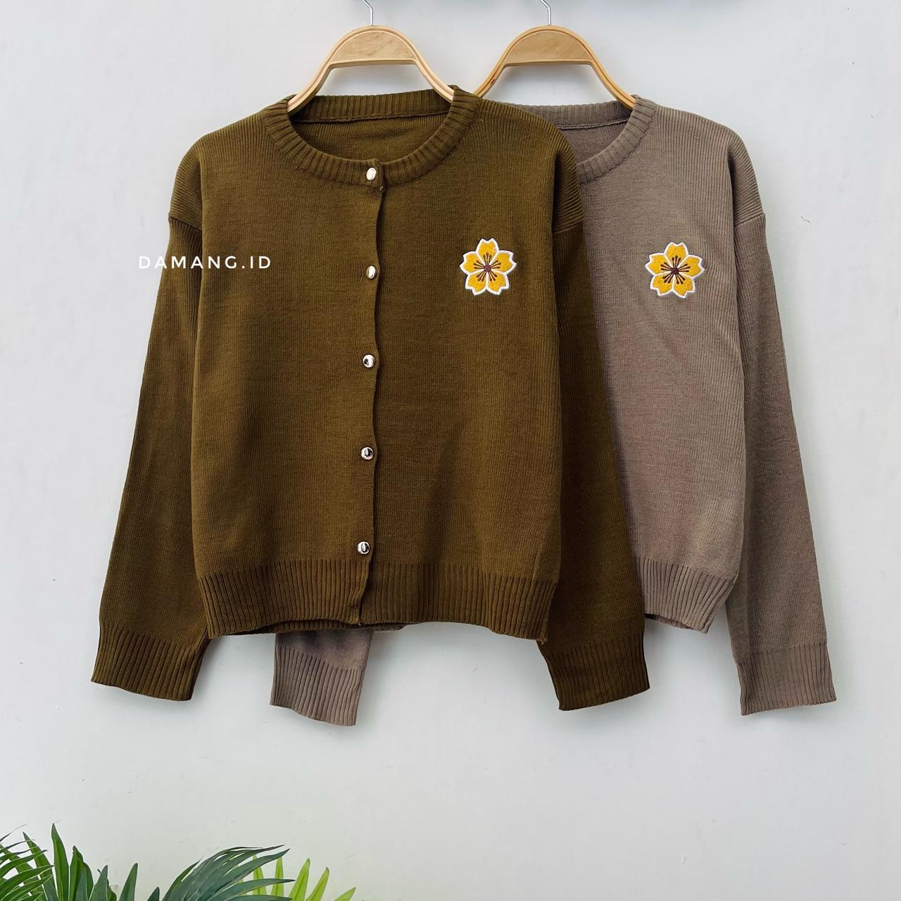 Maira Cardigan Rajut Wanita Lengan Panjang Bordir Bunga | Knit Flower Cardigan | Premium Korean Style