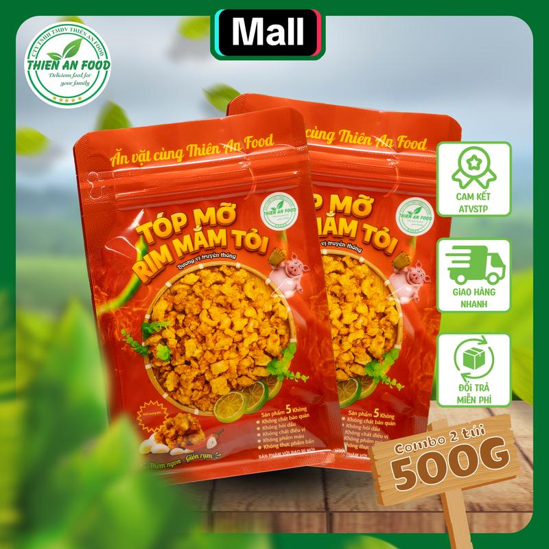 Thiên An Food Combo 2 Túi Zip giấy 500g Tóp Mỡ Rim Mắm Tỏi Liền Da GIòn