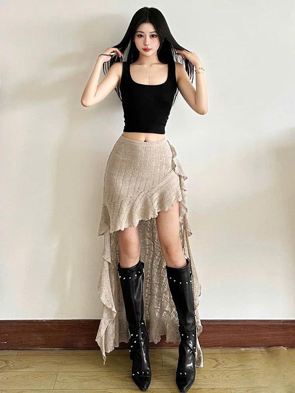 Chân váy ren dáng dài đi biển lưng thun đen/trắng/ nâu khói L6 bigsize-Orimi