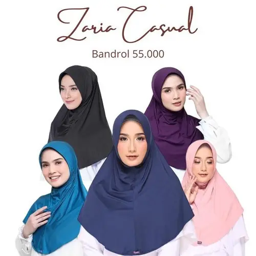 Elzatta Hijab Jilbab Bergo Kerudung Instan Spandek - Zaria Casual Nyaman SEKOLAH Standar Panjang Simple