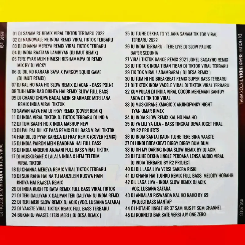 Kaset MP3 Audio Musik 45 Lagu Dj House Remix India Album Pilihan