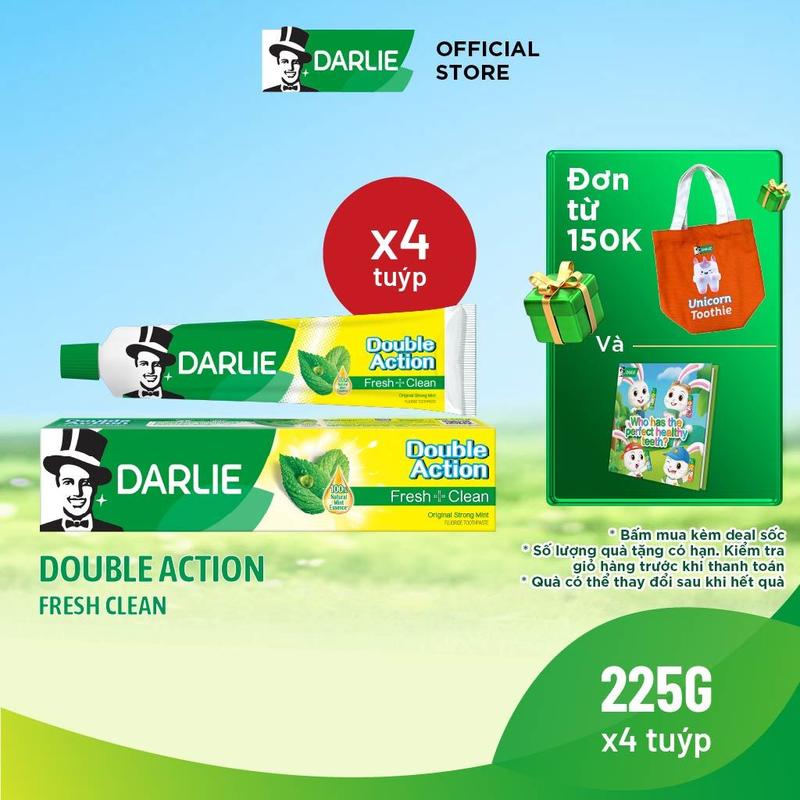 Bộ 4 Kem Đánh Răng Darlie Gấp Đôi Bạc Hà Double Action Fresh Clean 225g