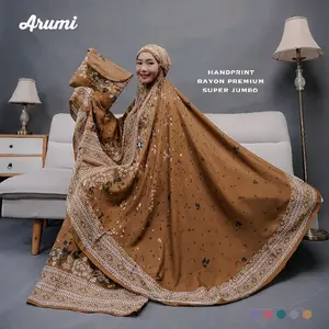 Mukena Rayon Dewasa Motif Batik Mewah Super Jumbo Panjang Premium Bahan Dingin Lembut Muslim Travel - Muslim Panjang