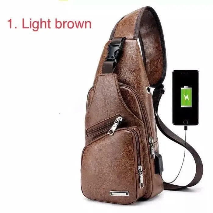 SLING BAG PRIA / TAS SELEMPANG PRIA SLEMPANG KULIT LEATHER SLINGBAG LELAKI MURAH ADA USB PORT HITAM COKLAT MUDA TUA DESAIN TERBARU IMPORT TERJANGKAU 3