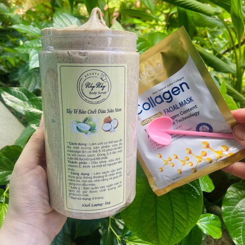 Tẩy tế bào chết . DỪA SỮA NON . Hổ trợ sạch da sáng mịn và đều màu da .