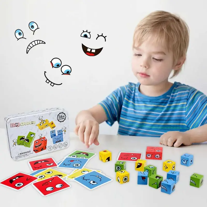 Mainan Puzzle Rubik Kayu Face Changing Funny Building Blocks 3