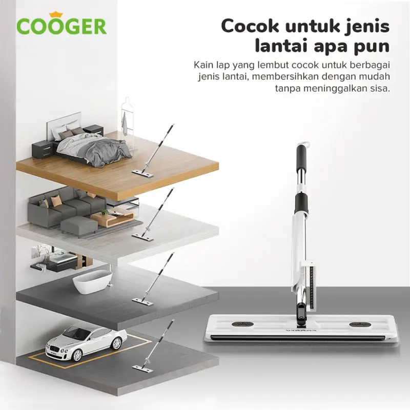 COOGER Electric Pel Lantai Jumbo Alat Pel Cuci Peras Otomatis Dengan Wiper Pel Kain Microfiber 6