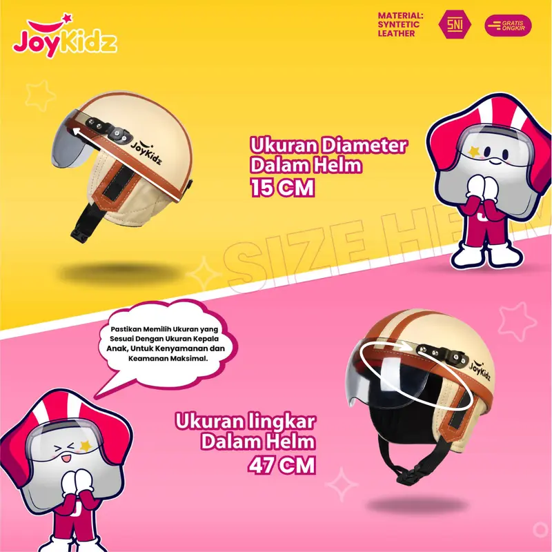 Helm Anak Retro Chips Untuk Usia 1-5 Tahun Polos Garis Cream Coklat Free Kaca SNI 4