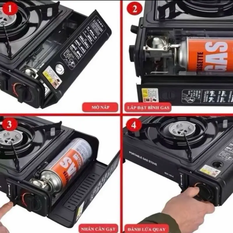 Bếp Gas Mini Du Lịch Thép Không Rỉ Chống Cháy Nổ Chống Gió Hoả Lực Mạnh 6