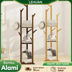 LH-Rak Mantel Kamar Tidur Rumah Sederhana Rak Penyimpanan Pakaian Kecil Kayu Solid Berdiri Di Lantai Pintu Gantungan Tas Tiang Tunggal Stand Hanger Rak mantel kayu kayu Gantungan Baju Coat Rack Gantungan Tas Dan