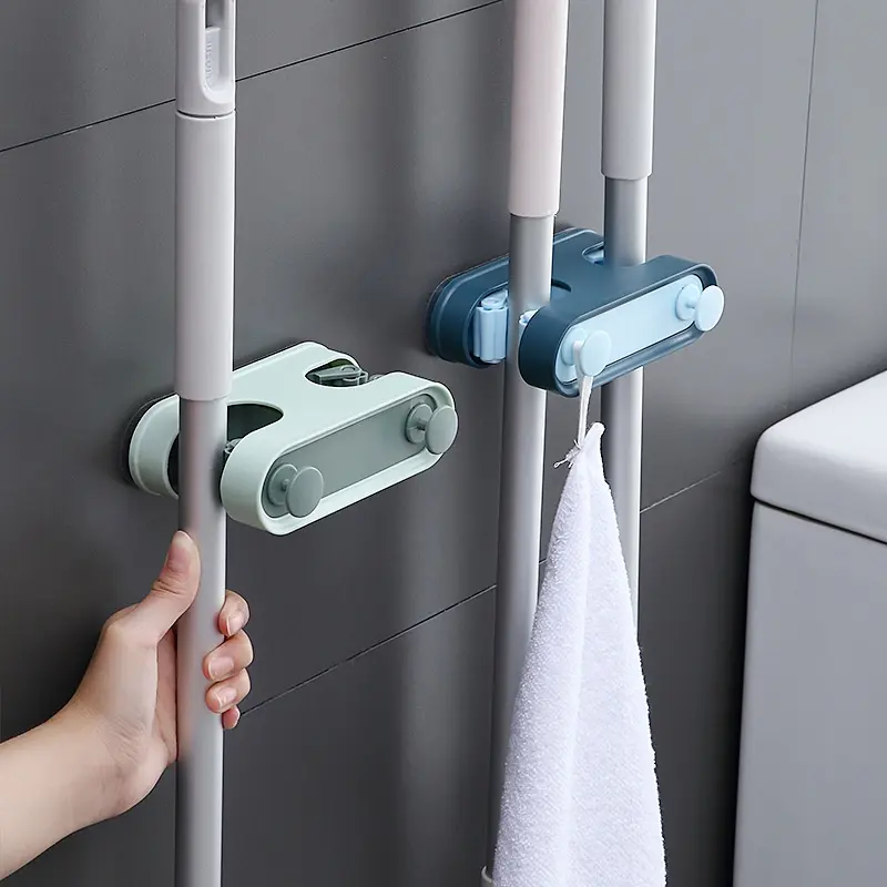 Bathroom Self Adhesive Broom Mop Holder Shelf Storage Holders Racks Paste Hooks Wall Mounted Stand Self