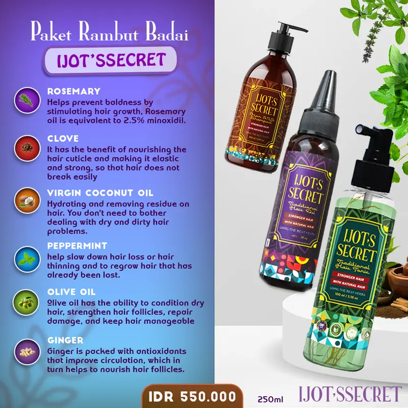 Bundling Rambut Badai Ijot's Secret isi Shampoo NON SLS, Hair Oil, Hair Tonic 1