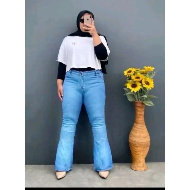 size 27-42 hw cutbray celana panjang wanita kekinian Quality premium highwaist cutbray Jeans tebal dan melar Hitam, abu, biru flare pants cut bray ootd korea pas high waist 2